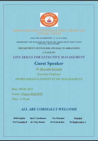 A talk on LIFE SKILLS FOR EFFECTIVE MANAGEMENT 