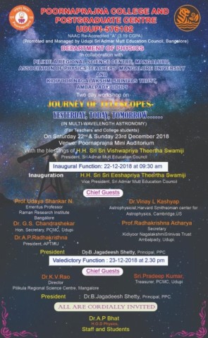 Two day workshop on " Journey of Telescopes"
